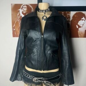 Sleek Black Leather Zip-Front Jacket